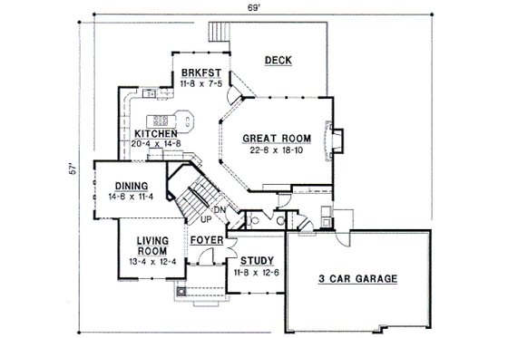 Floor Plan - Main Floor for Traditional House Plan #67-590 - 4 bed, 3.5 bath