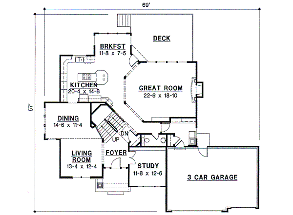 Floor Plan - Main Floor for Traditional House Plan #67-590 - 4 bed, 3.5 bath