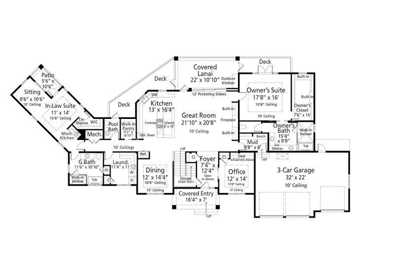 House Blueprint - Floor Plan - Main Floor for Farmhouse House Plan #938-129 - 5 bed, 4.5 bath