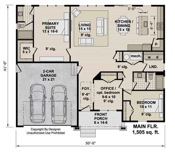 Architectural House Design - Floor Plan - Main Floor for Country House Plan #51-1558 - 2 bed, 2 bath