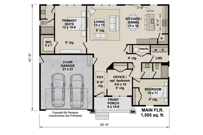 Architectural House Design - Floor Plan - Main Floor for Country House Plan #51-1558 - 2 bed, 2 bath