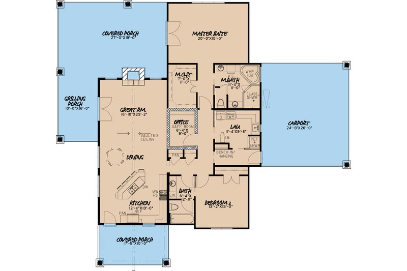 Dream House Plan - Floor Plan - Main Floor for Country House Plan #17-3375 - 2 bed, 2 bath