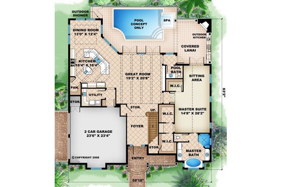 Floor Plan - Main Floor for Beach House Plan #27-484 - 4 bed, 4.5 bath