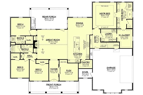 Floor Plan - Main Floor for Craftsman House Plan #430-201 - 4 bed, 3 bath