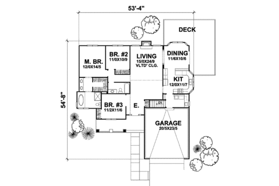Floor Plan - Main Floor for Colonial House Plan #50-255 - 3 bed, 2 bath