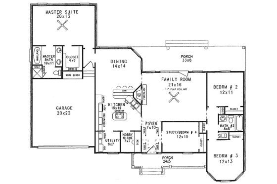 Floor Plan - Main Floor for European House Plan #14-114 - 3 bed, 2 bath