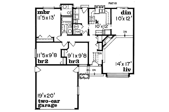 Floor Plan - Main Floor for Ranch House Plan #47-398 - 3 bed, 1.5 bath