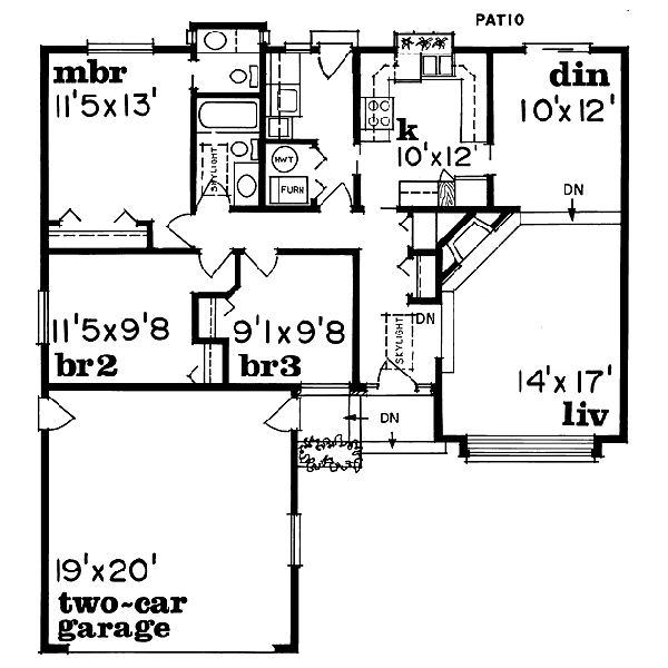 Floor Plan - Main Floor for Ranch House Plan #47-398 - 3 bed, 1.5 bath
