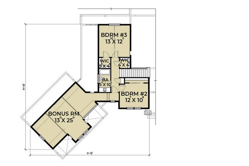 Architectural House Design - Floor Plan - Upper Floor for Farmhouse House Plan #1070-10 - 3 bed, 2.5 bath