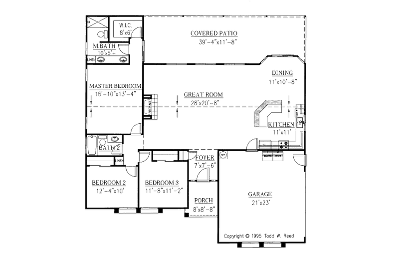 Dream House Plan - Floor Plan - Main Floor for Mediterranean House Plan #437-10 - 3 bed, 2 bath