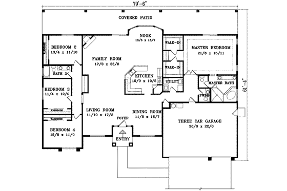 Floor Plan - Main Floor for Adobe / Southwestern House Plan #1-989 - 4 bed, 2.5 bath