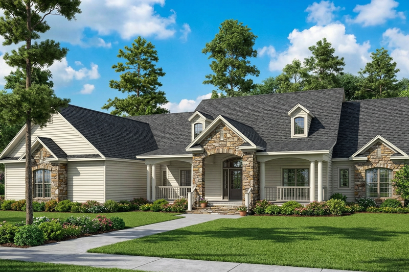 Dream House Plan - Exterior - Front Elevation 3 for Ranch House Plan #17-1166 - 4 bed, 3.5 bath