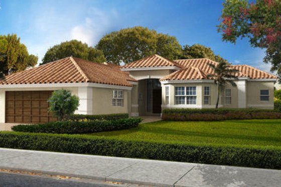Exterior - Front Elevation for Mediterranean House Plan #420-209 - 3 bed, 3 bath