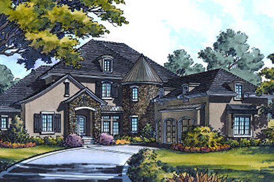 Exterior - Front Elevation for European House Plan #417-428 - 4 bed, 4.5 bath