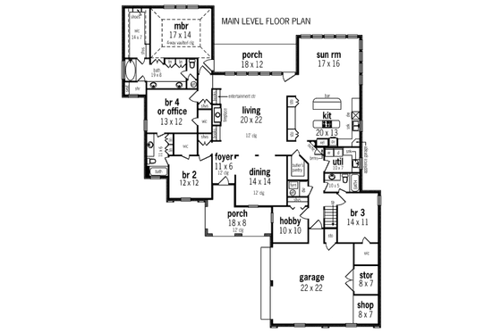 Floor Plan - Main Floor for European House Plan #45-331 - 4 bed, 3 bath