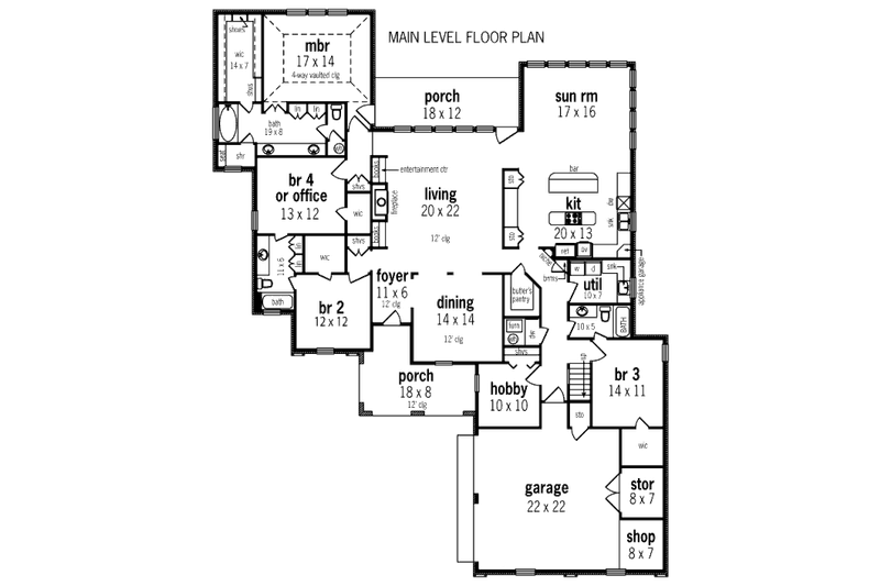 Home Plan - Floor Plan - Main Floor for European House Plan #45-331 - 4 bed, 3 bath