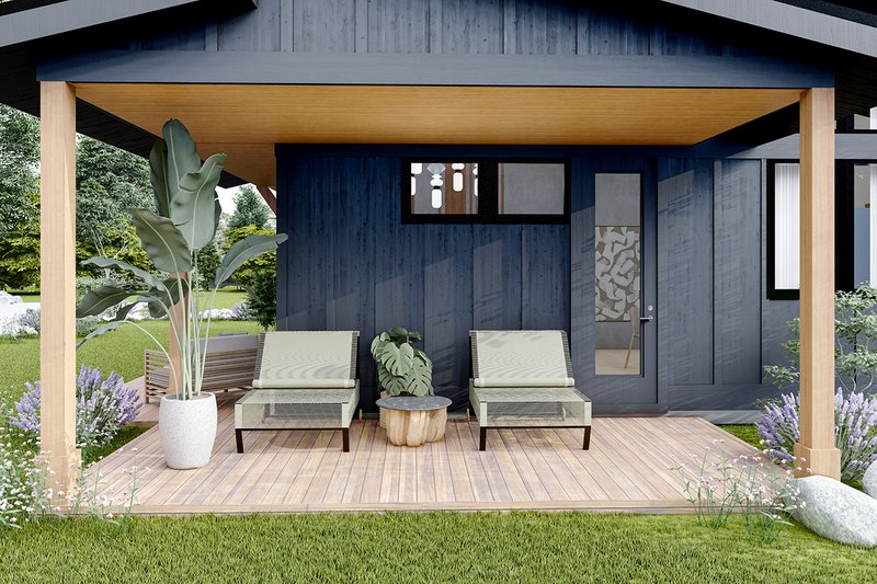 House Design - Exterior - Covered Porch for Contemporary House Plan #124-1371 - 2 bed, 2 bath