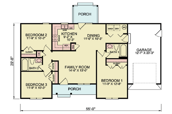 Floor Plan - Main Floor for Traditional House Plan #54-615 - 3 bed, 2 bath