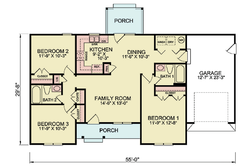 Architectural House Design - Floor Plan - Main Floor for Traditional House Plan #54-615 - 3 bed, 2 bath