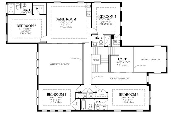 Floor Plan - Upper Floor for Contemporary House Plan #1058-233 - 5 bed, 4.5 bath