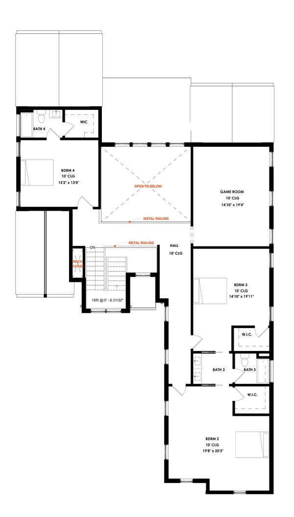 Home Plan - Floor Plan - Upper Floor for Contemporary House Plan #1129-37 - 4 bed, 3.5 bath