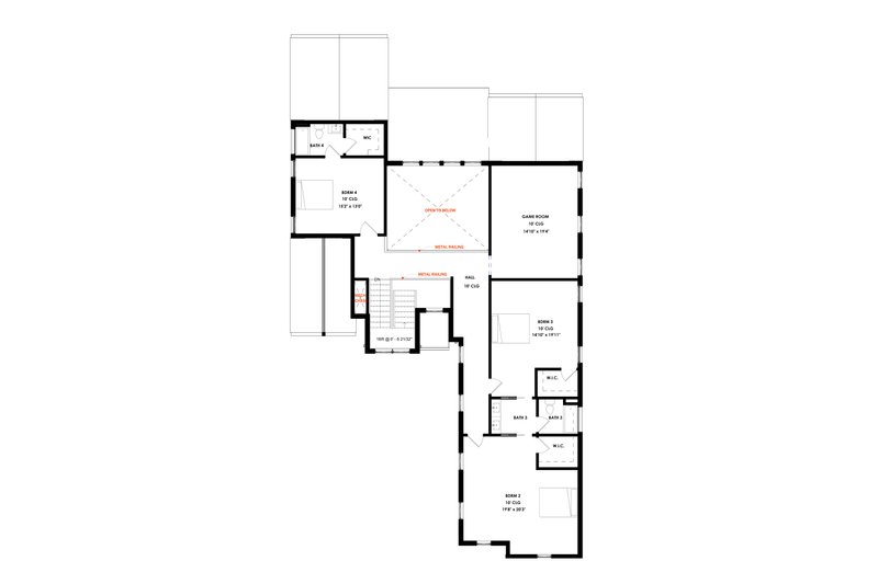 Home Plan - Floor Plan - Upper Floor for Contemporary House Plan #1129-37 - 4 bed, 3.5 bath