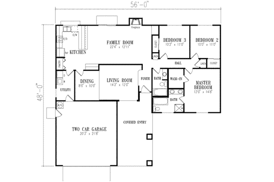 Floor Plan - Main Floor for Mediterranean House Plan #1-295 - 3 bed, 2 bath