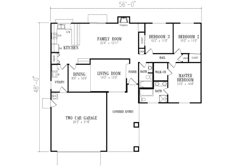 Dream House Plan - Floor Plan - Main Floor for Mediterranean House Plan #1-295 - 3 bed, 2 bath