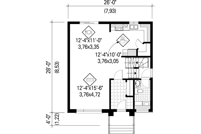 Dream House Plan - Floor Plan - Main Floor for Contemporary House Plan #25-4295 - 3 bed, 1 bath