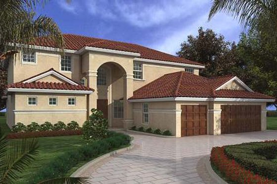 Exterior - Front Elevation for Mediterranean House Plan #420-153 - 4 bed, 4.5 bath