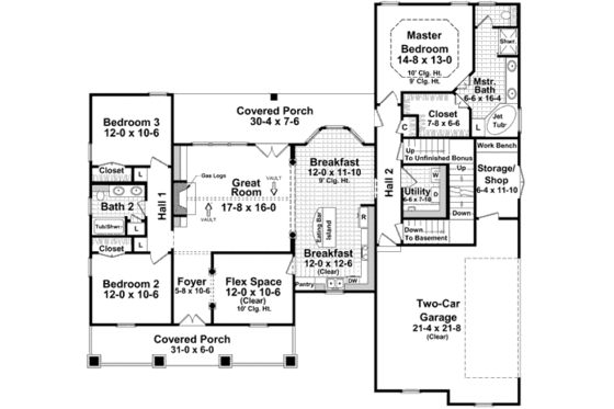 Floor Plan - Main Floor for Traditional House Plan #21-221 - 3 bed, 2 bath
