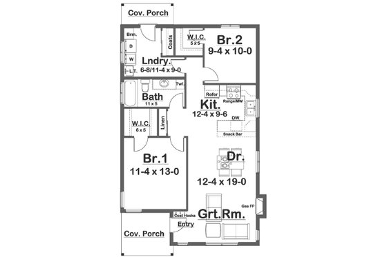Floor Plan - Main Floor for Cottage House Plan #126-269 - 2 bed, 1 bath