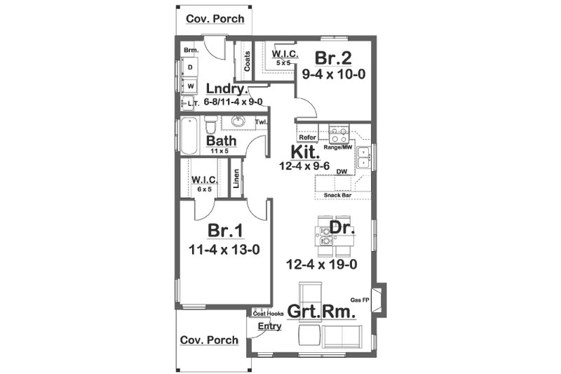 Architectural House Design - Floor Plan - Main Floor for Cottage House Plan #126-269 - 2 bed, 1 bath
