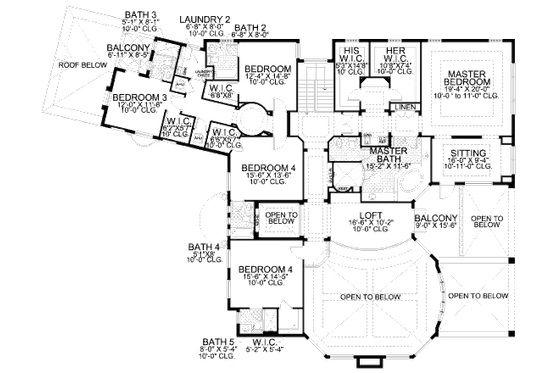 Floor Plan - Upper Floor for Mediterranean House Plan #420-193 - 6 bed, 7.5 bath