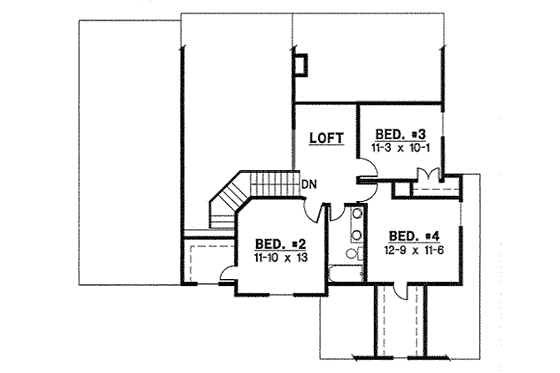 Floor Plan - Upper Floor for Traditional House Plan #67-814 - 4 bed, 2 bath