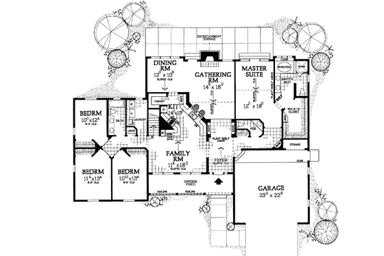 Floor Plan - Main Floor for Ranch House Plan #72-218 - 4 bed, 2.5 bath