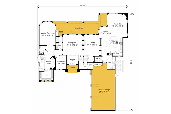 Floor Plan - Main Floor for Mediterranean House Plan #135-211 - 6 bed, 4.5 bath