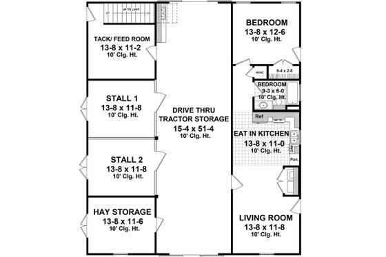 Floor Plan - Main Floor for Barndominium House Plan #21-389 - 1 bed, 1 bath