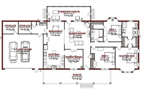 Floor Plan - Main Floor for Country House Plan #63-289 - 3 bed, 2 bath