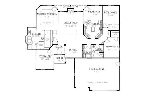 Floor Plan - Main Floor for Mediterranean House Plan #437-19 - 3 bed, 2 bath
