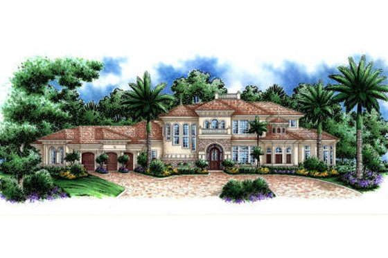 Exterior - Front Elevation for Mediterranean House Plan #27-390 - 5 bed, 5.5 bath