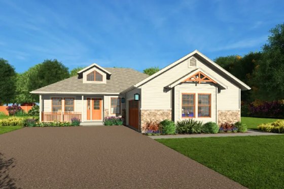 Exterior - Front Elevation for Country House Plan #126-128 - 3 bed, 2 bath