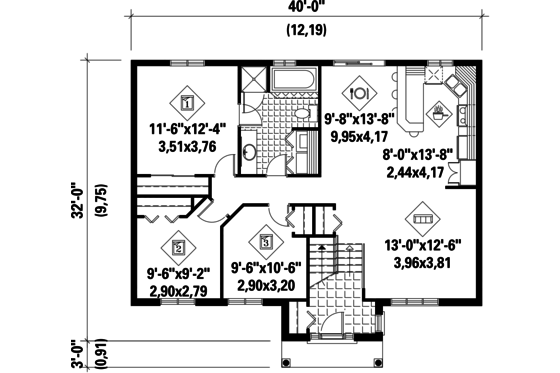 Floor Plan - Main Floor for Classical House Plan #25-4836 - 3 bed, 1 bath
