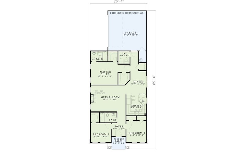 Architectural House Design - Floor Plan - Main Floor for Southern House Plan #17-439 - 3 bed, 2 bath