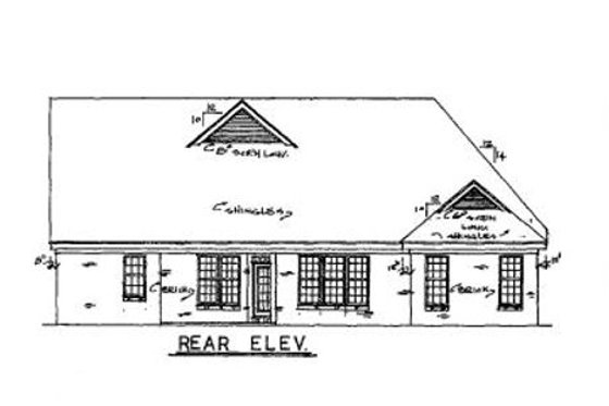 Exterior - Rear Elevation for Country House Plan #34-157 - 3 bed, 2 bath