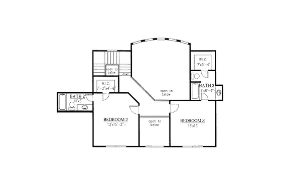 Floor Plan - Upper Floor for European House Plan #437-6 - 4 bed, 4.5 bath