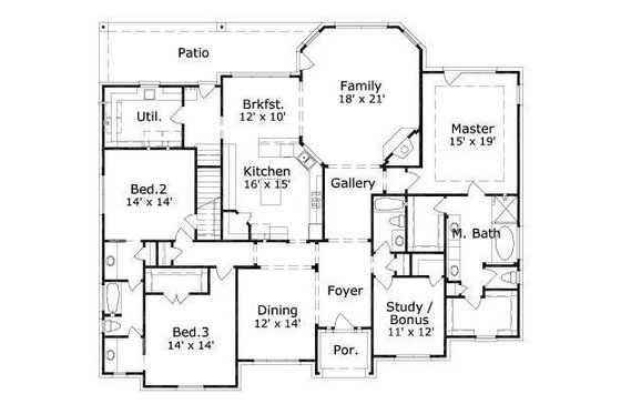 Floor Plan - Main Floor for European House Plan #411-574 - 4 bed, 3 bath