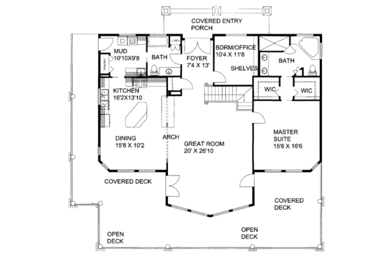 Floor Plan - Main Floor for Cabin House Plan #117-763 - 3 bed, 3 bath