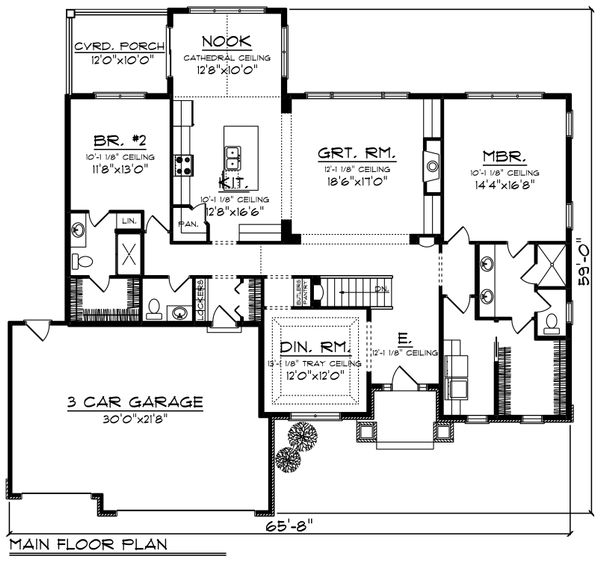 Architectural House Design - Ranch Floor Plan - Main Floor Plan #70-1245