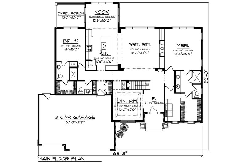 Home Plan - Floor Plan - Main Floor for Ranch House Plan #70-1245 - 2 bed, 3 bath